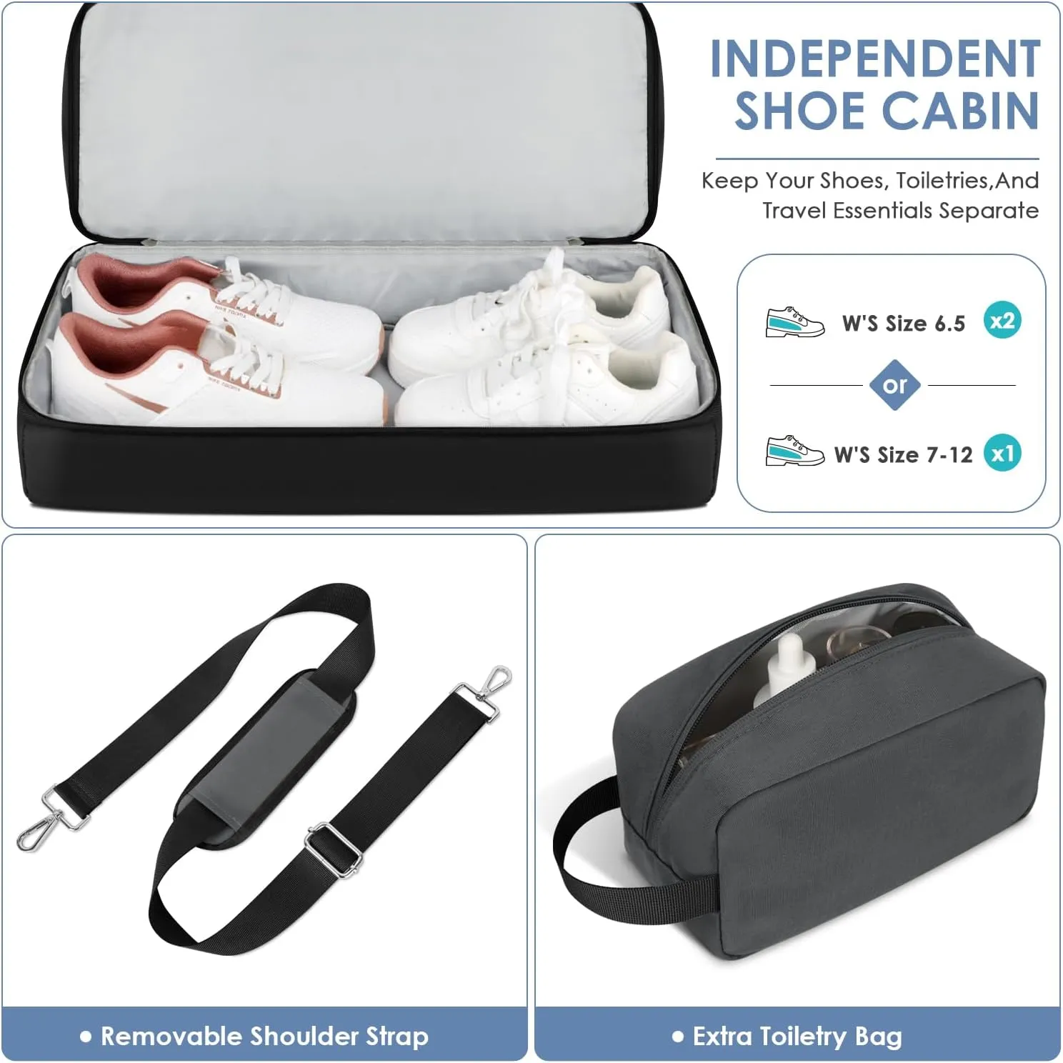 ETRONIK Travel Bag for Men Women, Duffle & Gym Bag with Shoe Compartment, Weekender Overnight Bag with Toiletry Bag, Carry on Bags for Airplanes for Travel, Trip, Gym, Yoga, Black-Grey