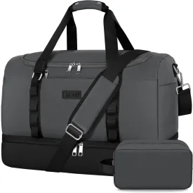 ETRONIK Travel Bag for Men Women, Duffle & Gym Bag with Shoe Compartment, Weekender Overnight Bag with Toiletry Bag, Carry on Bags for Airplanes for Travel, Trip, Gym, Yoga, Black-Grey