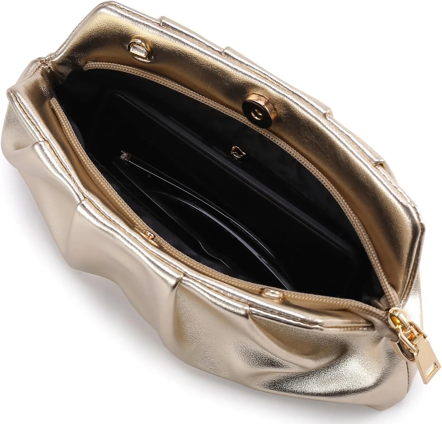 Evening Bag for Women Ruched Clutch Purse Detachable Metal Chain Crossbody Bag