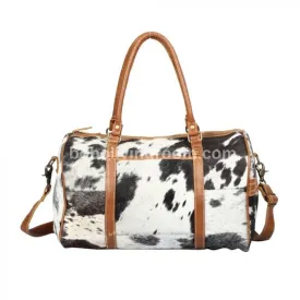 Exotic Black White Cowhide Duffle Bag
