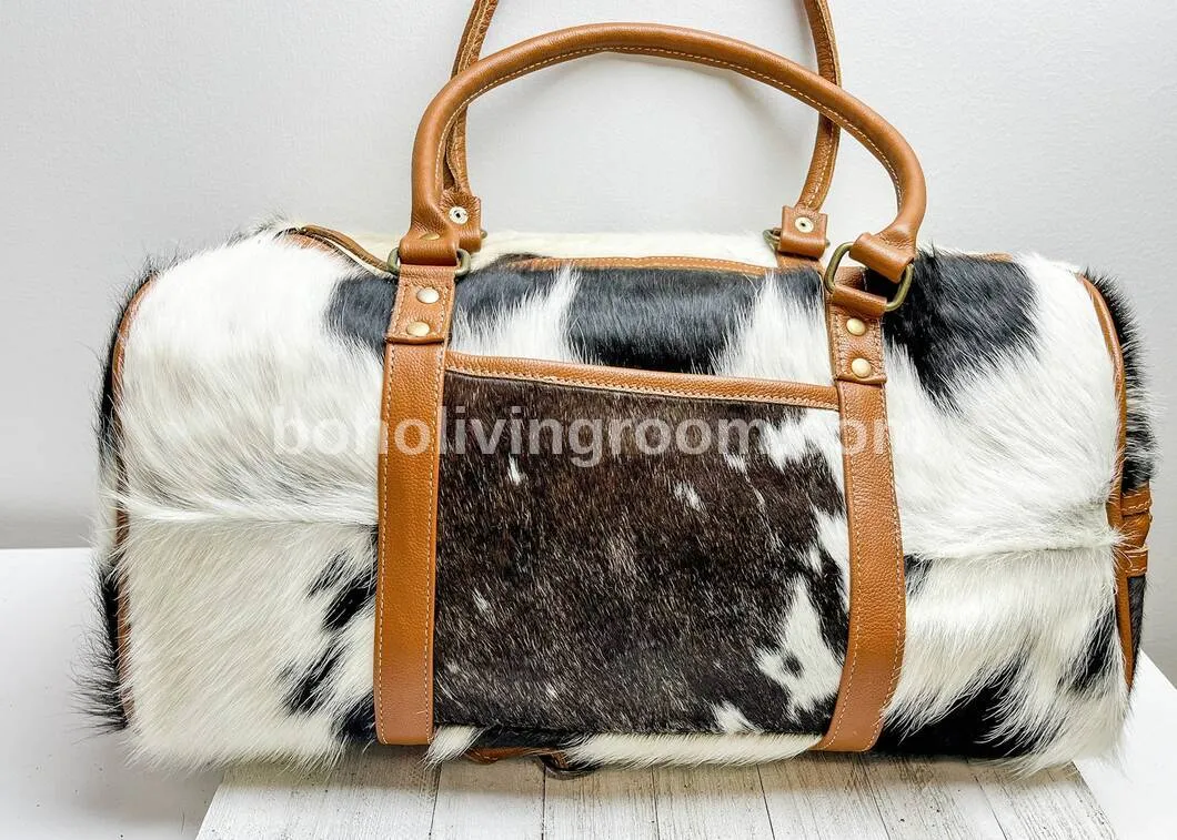 Exotic Black White Cowhide Duffle Bag