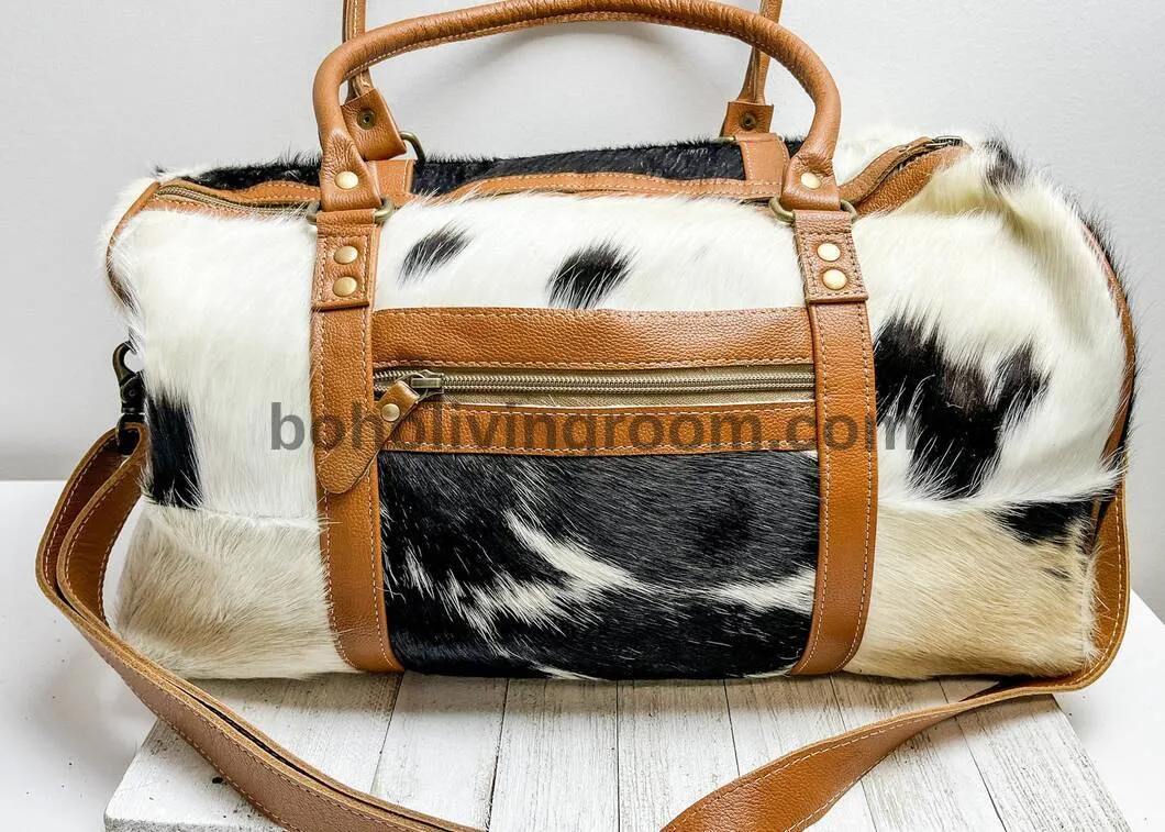 Exotic Black White Cowhide Duffle Bag