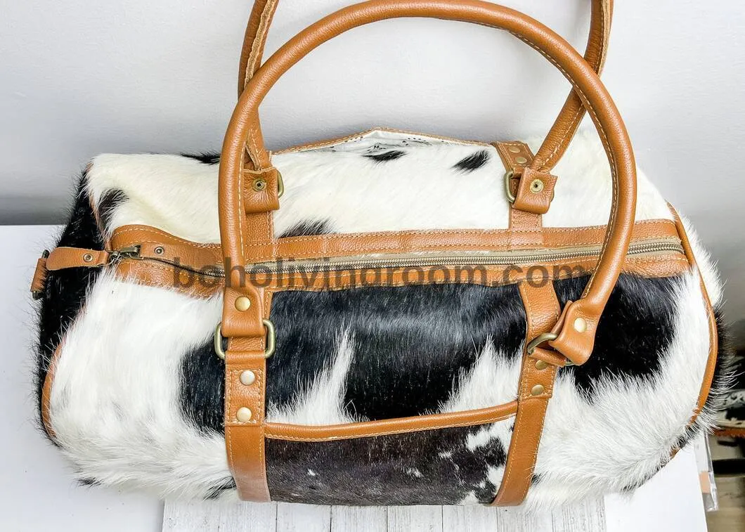 Exotic Black White Cowhide Duffle Bag