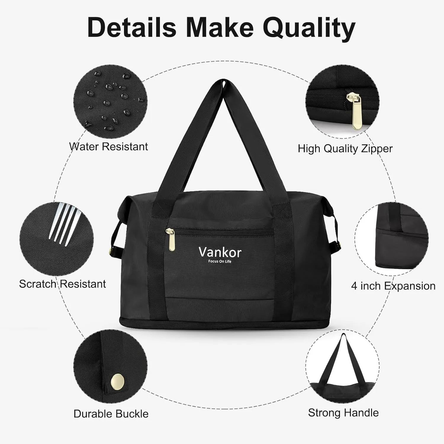 Expandable Travel Duffle Bag for Travel, Foldable Carry on Tote Bag Weekender Overnight Hosptital Bag for Men Women Lightweight Luggage Maternity Bag Black