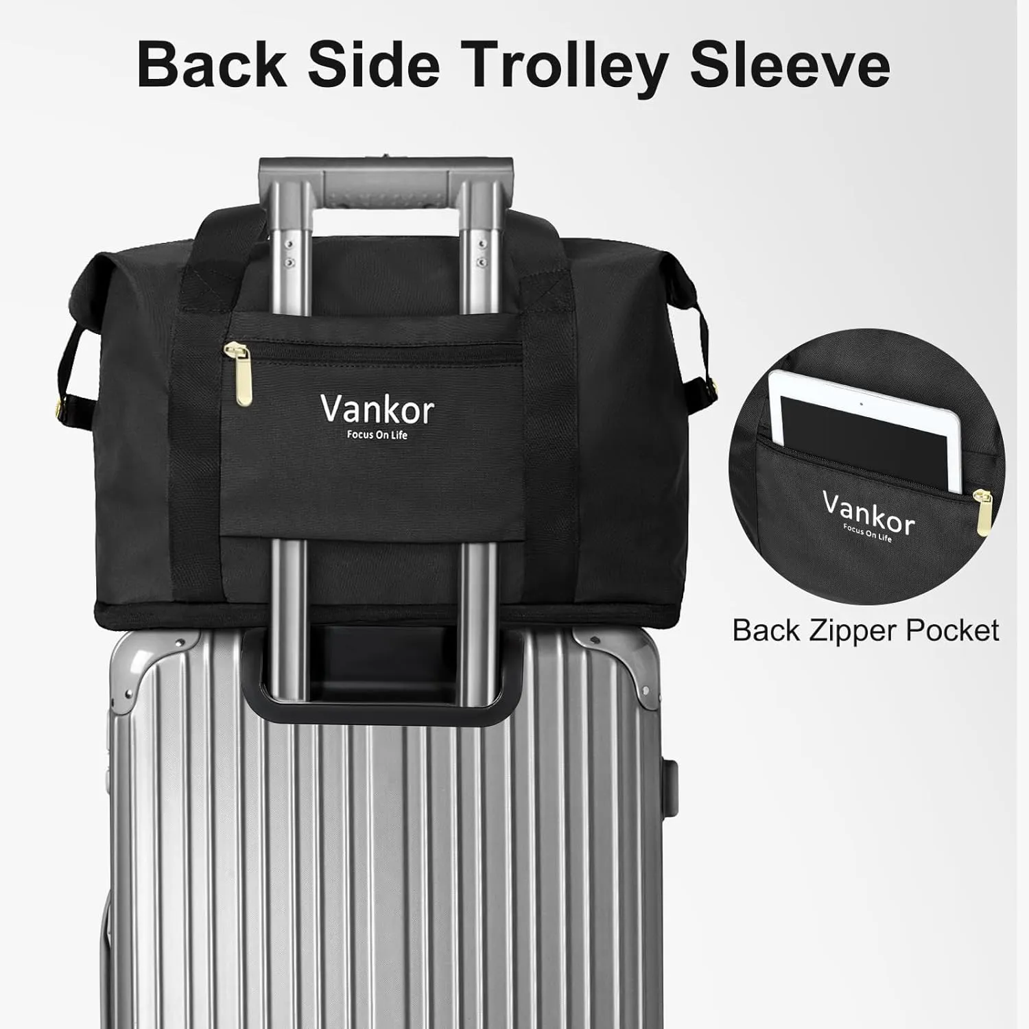 Expandable Travel Duffle Bag for Travel, Foldable Carry on Tote Bag Weekender Overnight Hosptital Bag for Men Women Lightweight Luggage Maternity Bag Black