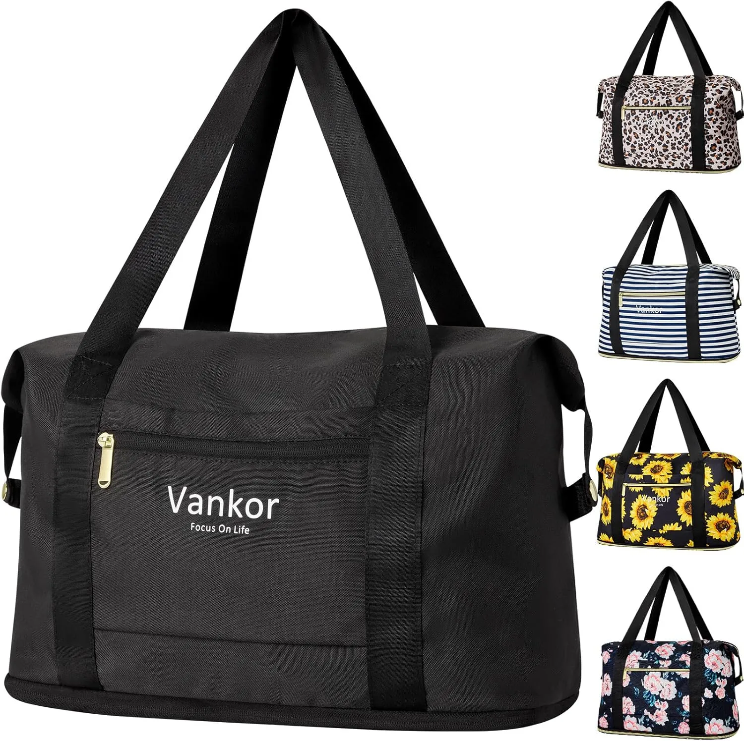 Expandable Travel Duffle Bag for Travel, Foldable Carry on Tote Bag Weekender Overnight Hosptital Bag for Men Women Lightweight Luggage Maternity Bag Black