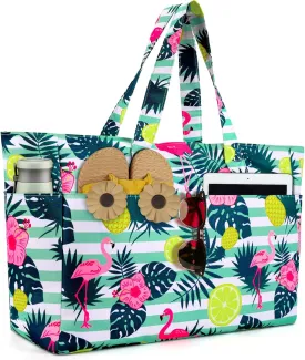 Extra Large Beach Bag, Waterproof Beach Totes Bags with Zipper, Pool Bag with Wet Compartment, Lightweight Foldable Large Weekender Bags for Women, Perfect for Pool Travel Vacation Gym
