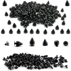 FAZHBARY 150 Sets 9mm Black Spike Studs Metal Bullet Punk Spikes Cone Spike Rivets Screwback for Clothing DIY Leather Belts Bag Crafts