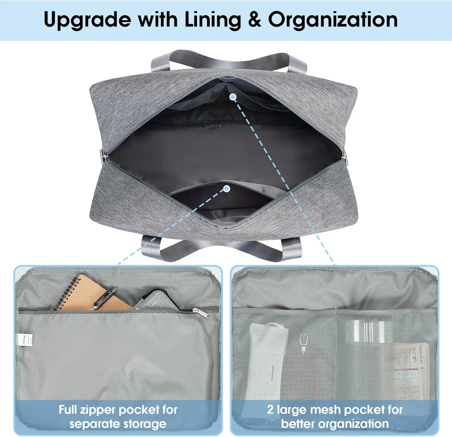 For Spirit Airlines Personal Item Bag 18x14x8 Foldable Travel Duffel Bag Underseat Carry on Luggage for Women and Men 30L (Grey)
