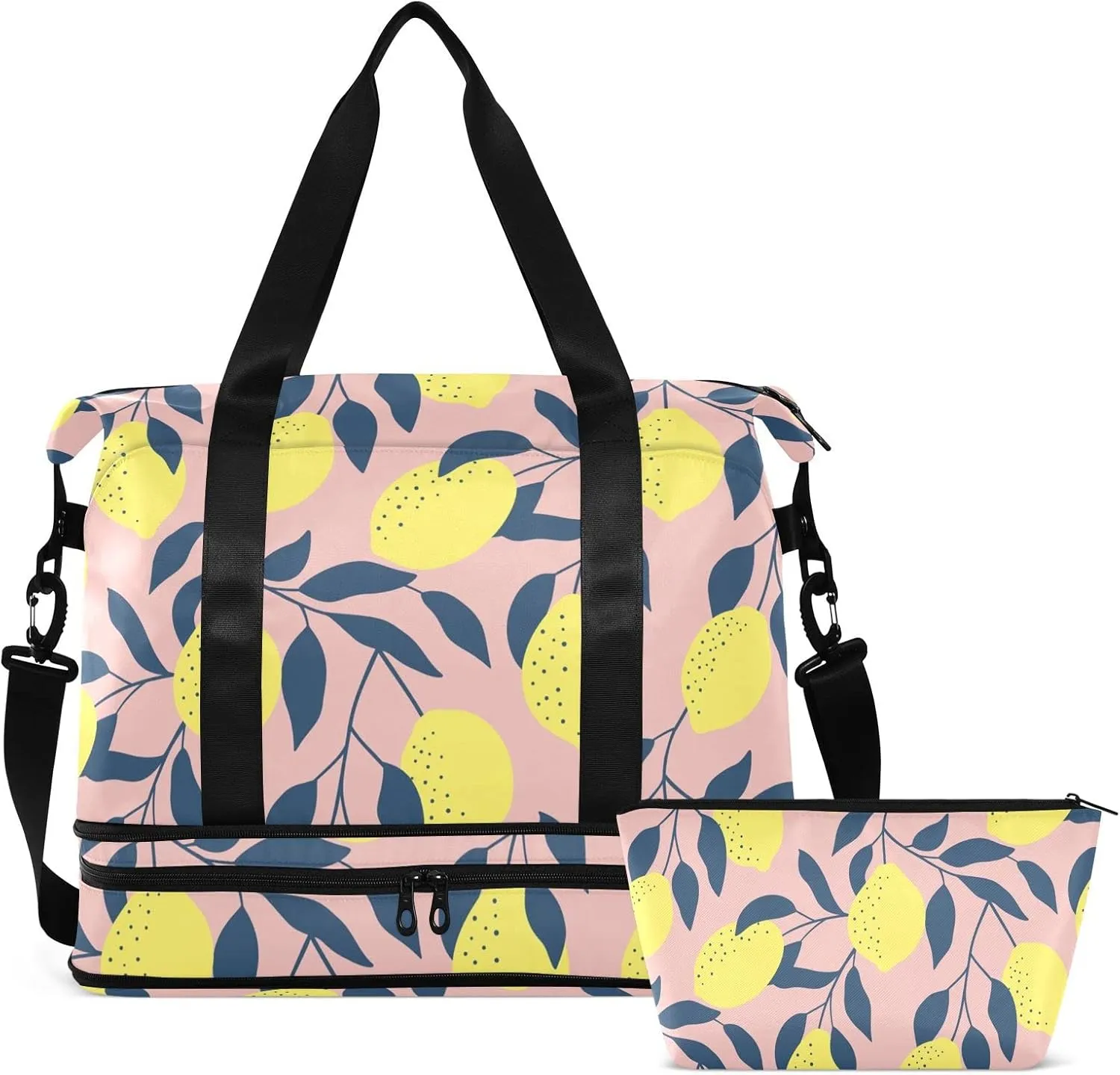 Fresh Lemons Sports Travel Duffel Bag for Men Women Gym Bag with Shoe Compartment & Shoulder Strap Carry On Bag for Traveling Workout Hospital