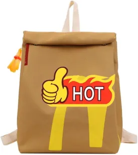 Funny Backpack Women Men Imitate Paper Print Retro Large Capacity Backpack Casual Canvas Bag Fries