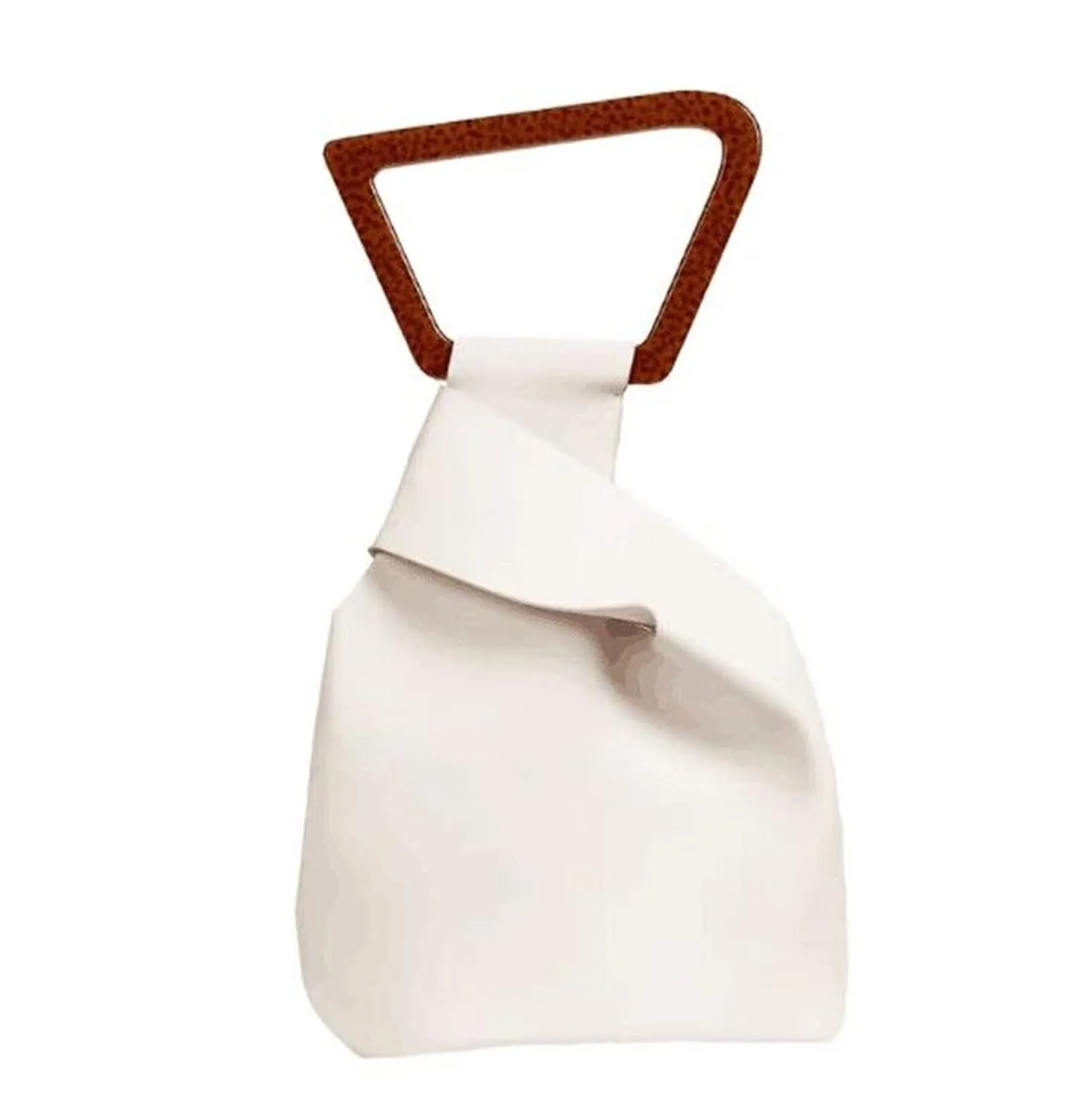 FURINFASHION GR-56 Woman's Vegan Leather Bucket Bag Fashion Elegant Irregular Shaped Handbag With Acrylic Handle Purse Bags (One Size, White)