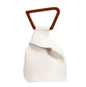 FURINFASHION GR-56 Woman's Vegan Leather Bucket Bag Fashion Elegant Irregular Shaped Handbag With Acrylic Handle Purse Bags (One Size, White)