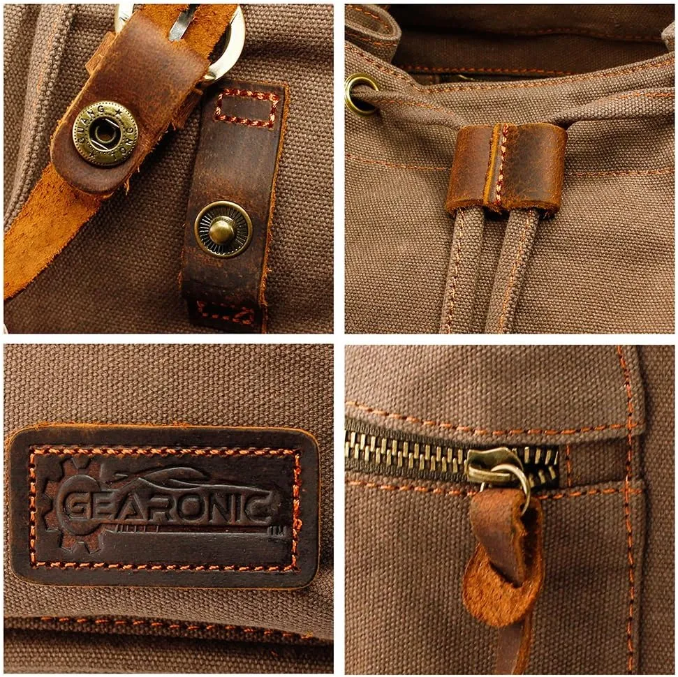 GEARONIC Vintage Canvas Backpack, Casual Daypack Backpacks for Men Women, 15inch Laptop Bag Travel Hiking Camping Rucksack