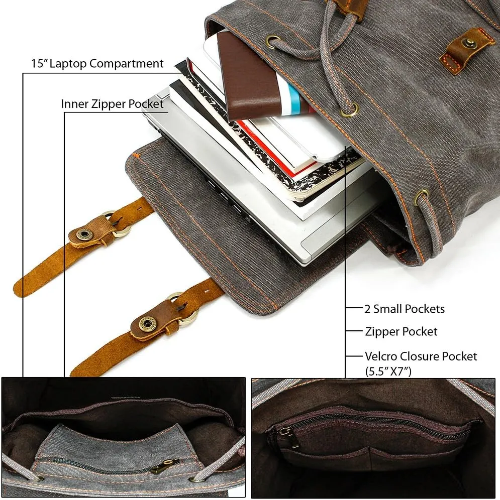 GEARONIC Vintage Canvas Backpack, Casual Daypack Backpacks for Men Women, 15inch Laptop Bag Travel Hiking Camping Rucksack