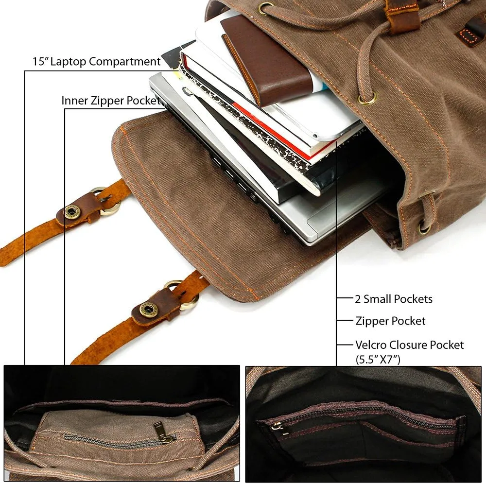 GEARONIC Vintage Canvas Backpack, Casual Daypack Backpacks for Men Women, 15inch Laptop Bag Travel Hiking Camping Rucksack