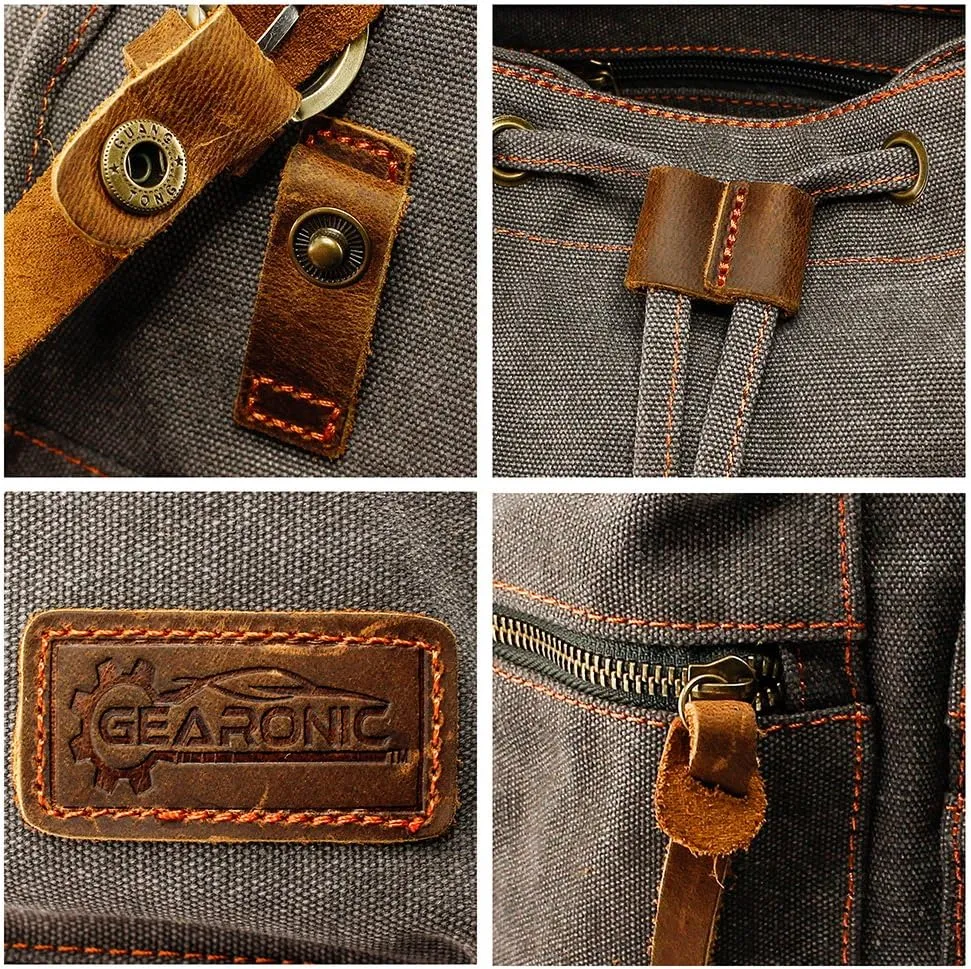 GEARONIC Vintage Canvas Backpack, Casual Daypack Backpacks for Men Women, 15inch Laptop Bag Travel Hiking Camping Rucksack