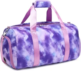 Girls Duffle Bags, Purple Ballet Gym Sport Gymnastics Overnight Travel Sleepover Bags with Wet & Shoe Compartments for Girls