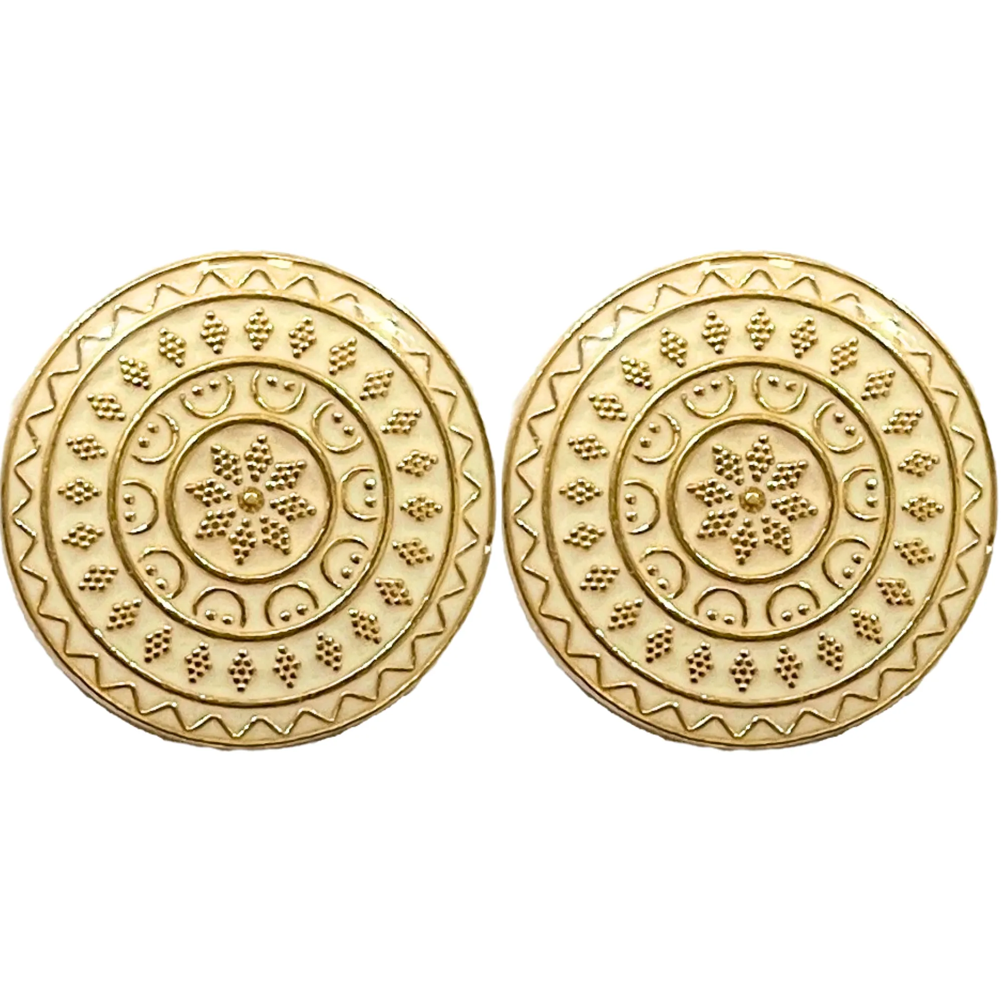 Golden & White Color Filligreen Designer Shiny Round 1 Hole Metal Buttons