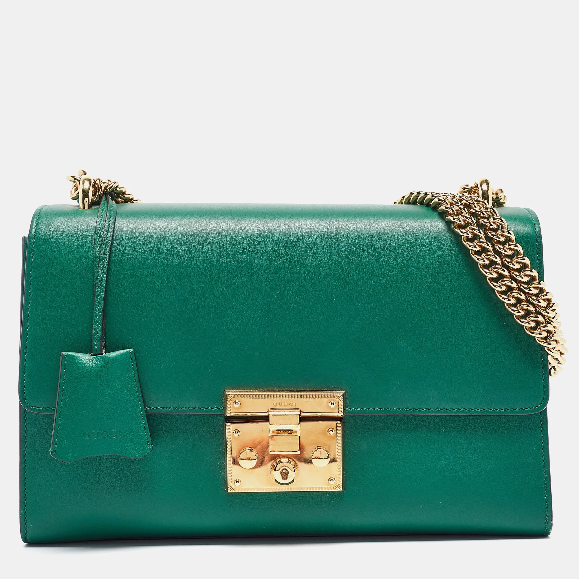 Green Leather Medium Padlock Shoulder Bag
