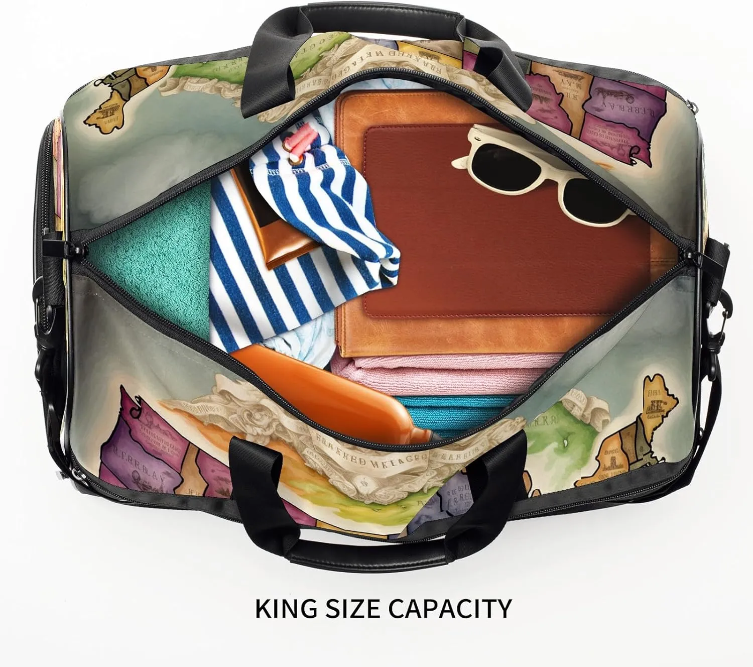 Gym Bag for Women Men, Yoga Bag with Shoe Pocket, Travel Duffel Tote Bag for Plane, Workout, Swimming, Weekend Overnight Bag Carry on Bag Hospital Holdalls, America Map - 18
