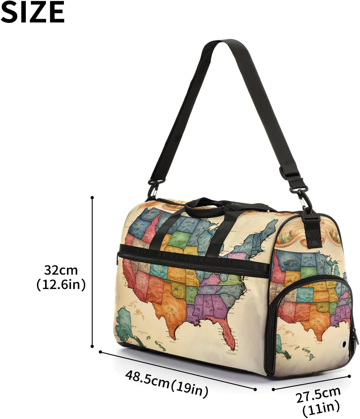 Gym Bag for Women Men, Yoga Bag with Shoe Pocket, Travel Duffel Tote Bag for Plane, Workout, Swimming, Weekend Overnight Bag Carry on Bag Hospital Holdalls, America Map - 22