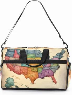Gym Bag for Women Men, Yoga Bag with Shoe Pocket, Travel Duffel Tote Bag for Plane, Workout, Swimming, Weekend Overnight Bag Carry on Bag Hospital Holdalls, America Map - 22