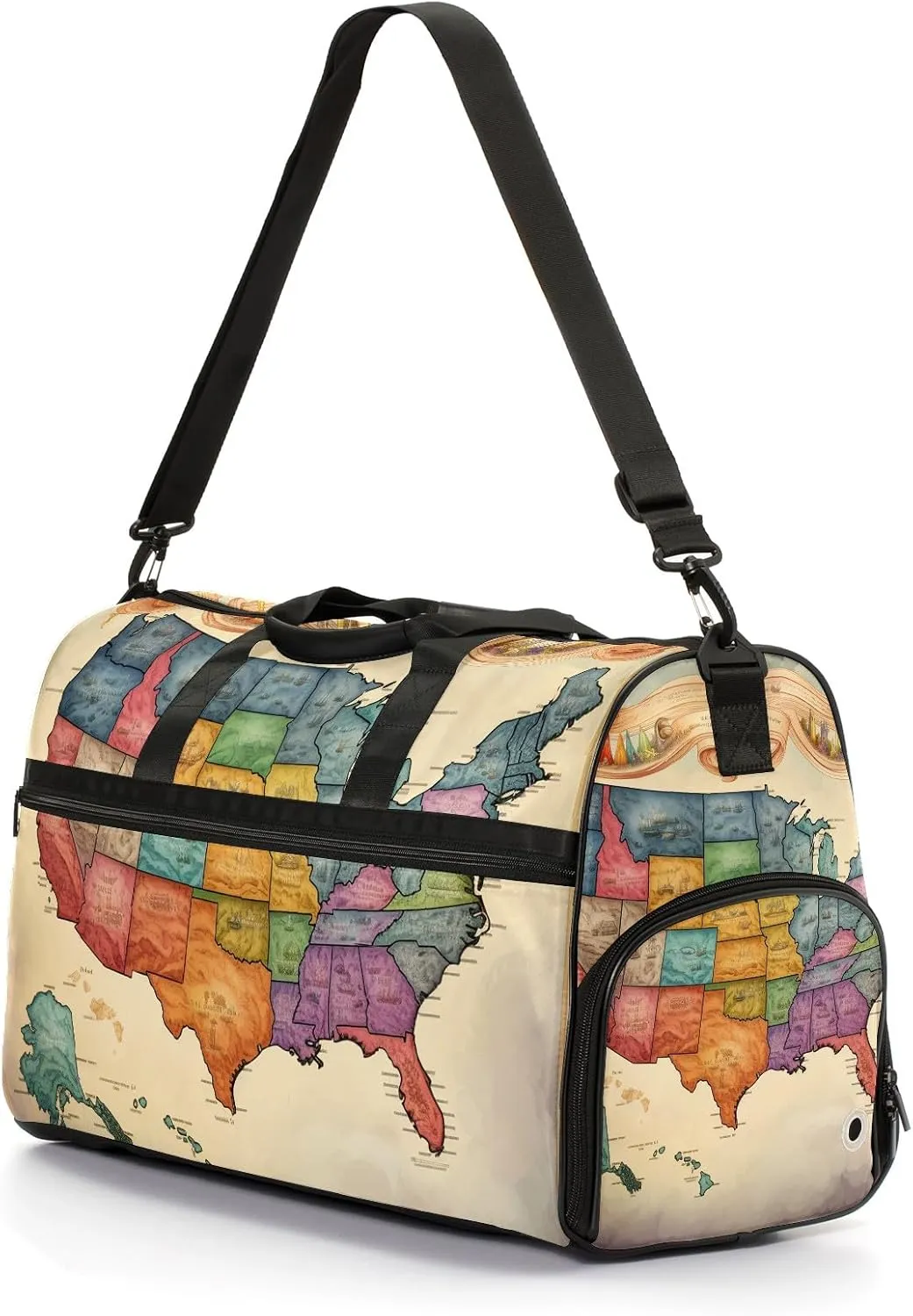 Gym Bag for Women Men, Yoga Bag with Shoe Pocket, Travel Duffel Tote Bag for Plane, Workout, Swimming, Weekend Overnight Bag Carry on Bag Hospital Holdalls, America Map - 22