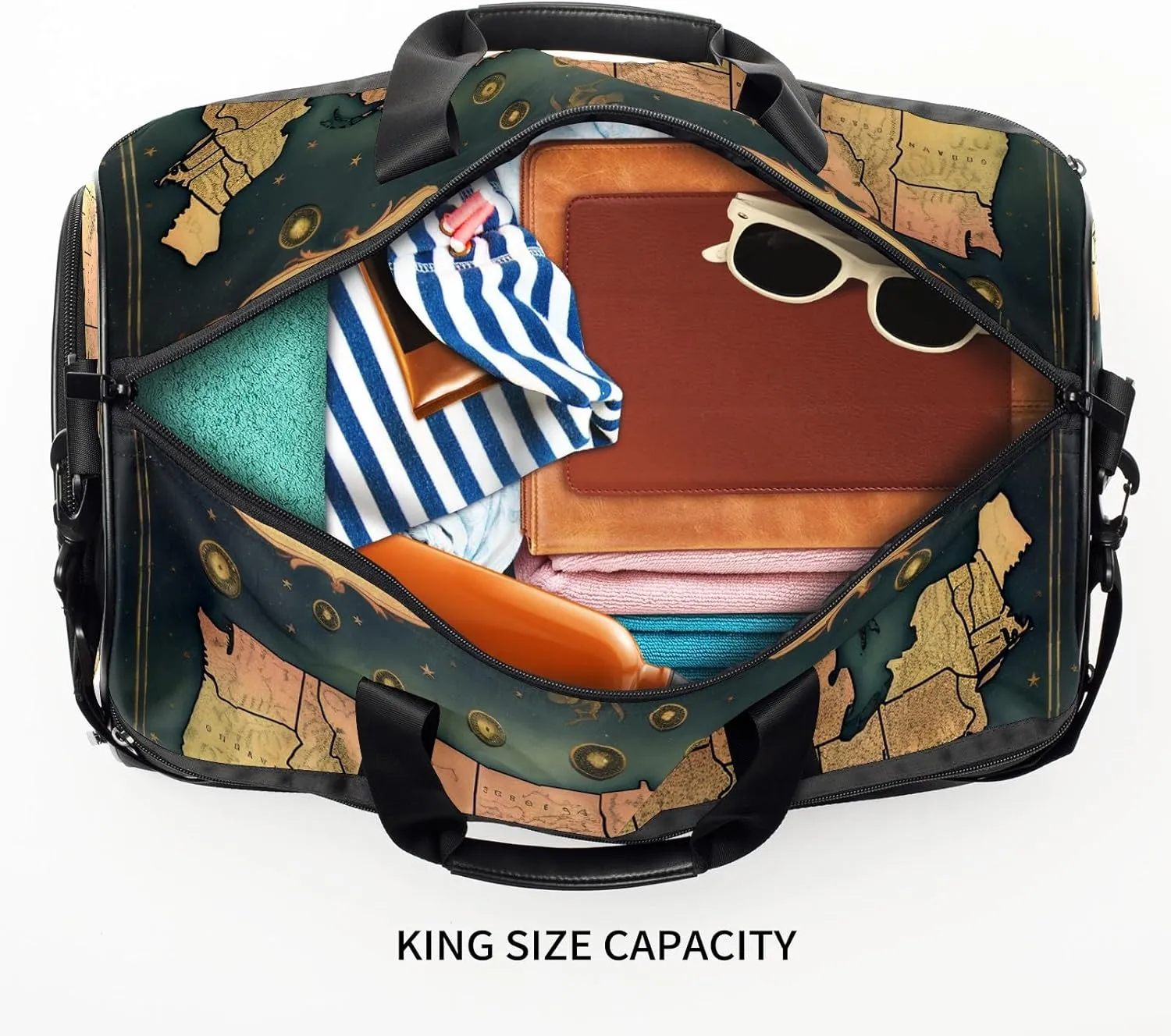 Gym Bag for Women Men, Yoga Bag with Shoe Pocket, Travel Duffel Tote Bag for Plane, Workout, Swimming, Weekend Overnight Bag Carry on Bag Hospital Holdalls, America Map - 26