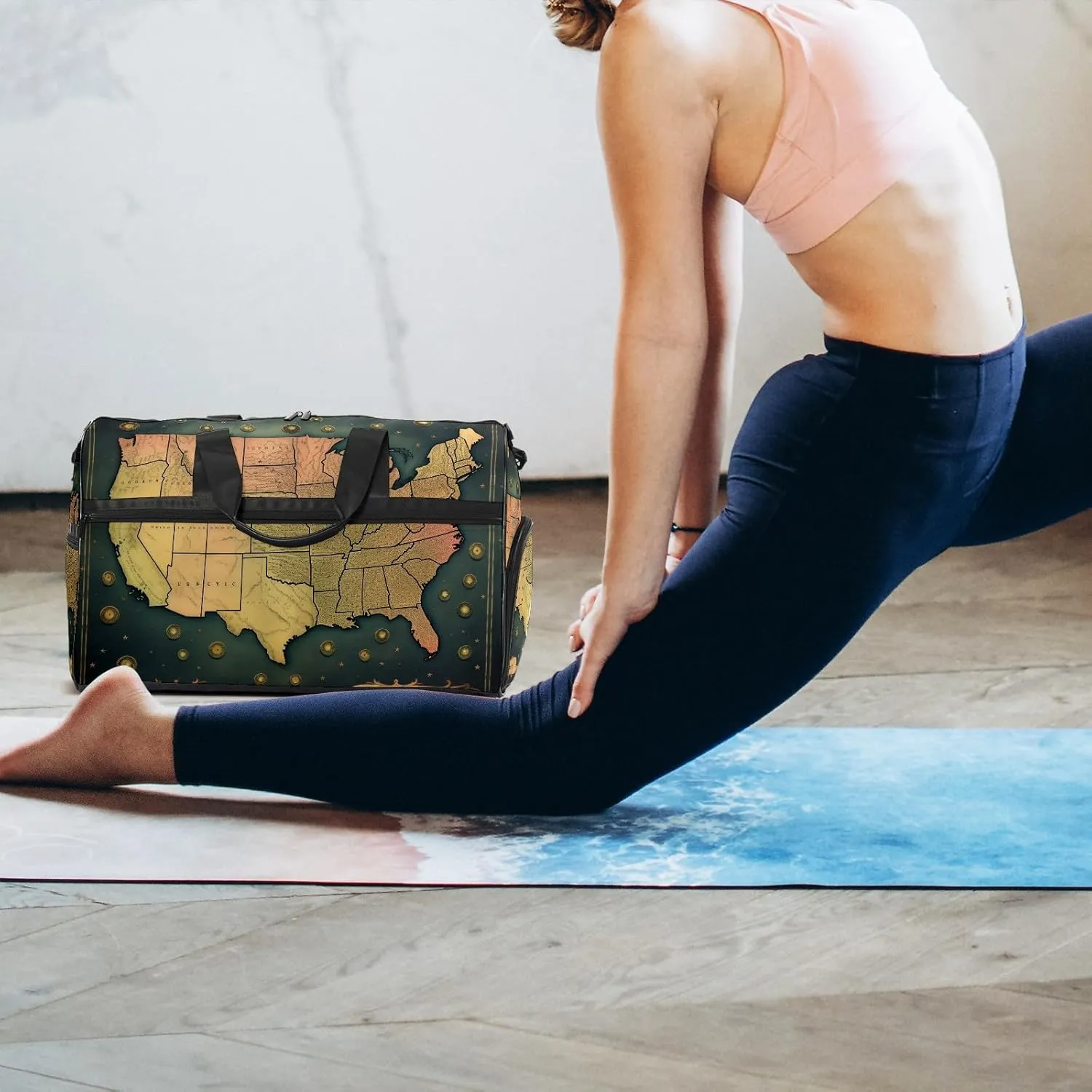 Gym Bag for Women Men, Yoga Bag with Shoe Pocket, Travel Duffel Tote Bag for Plane, Workout, Swimming, Weekend Overnight Bag Carry on Bag Hospital Holdalls, America Map - 26