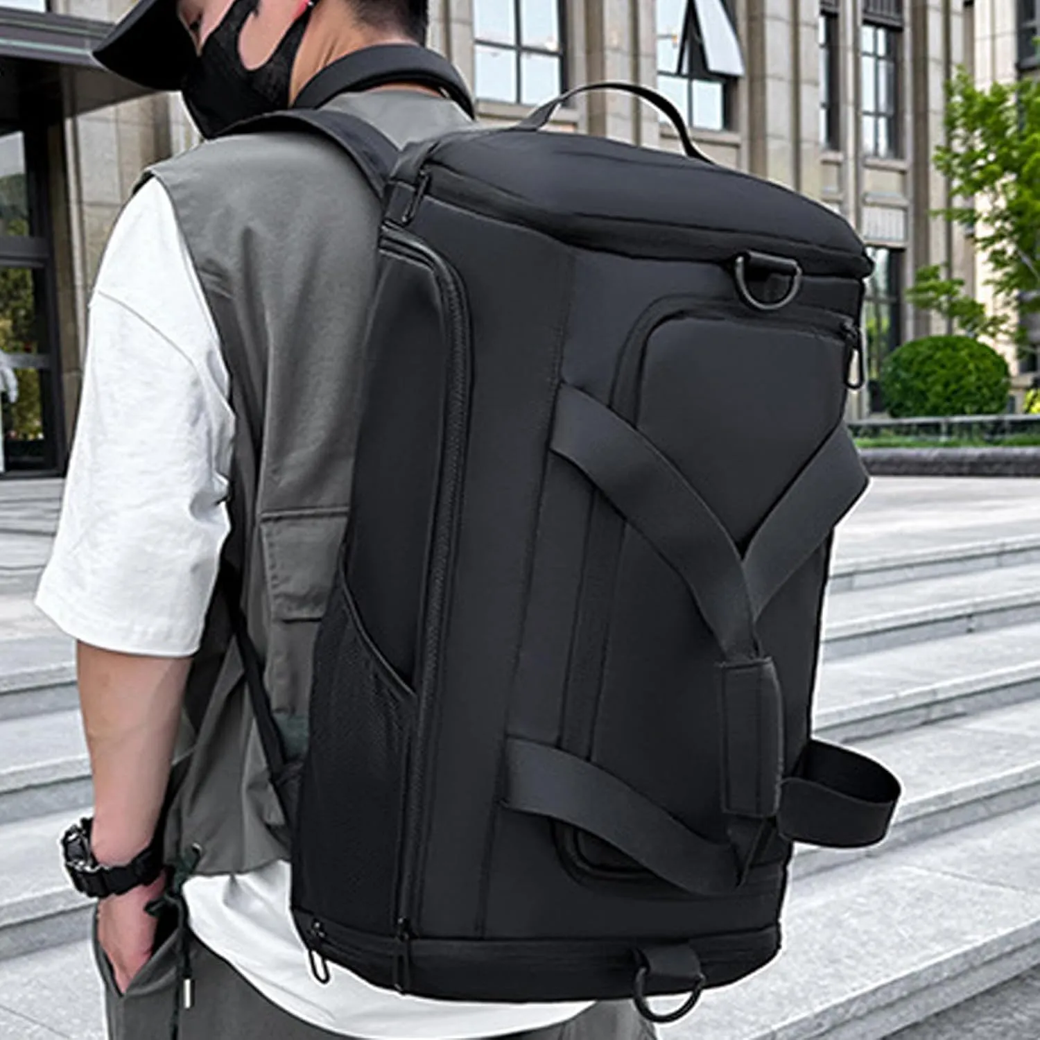 Gym Bags for Men Women,Duffle Bag with Shoe Compartment and Wet Pocket,30L Waterproof Travel Sports Bags,Overnight Bag,Carry On Weekender Backpack (Black)