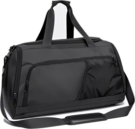 Gym Bags for Men Women,Duffle Bag with Shoe Compartment and Wet Pocket,30L Waterproof Travel Sports Bags,Overnight Bag,Carry On Weekender Backpack (Black)