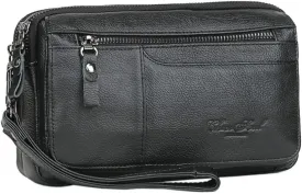 Hebetag Leather Clutch Purse Wallet for Men Organizer Holder Wrist Bag