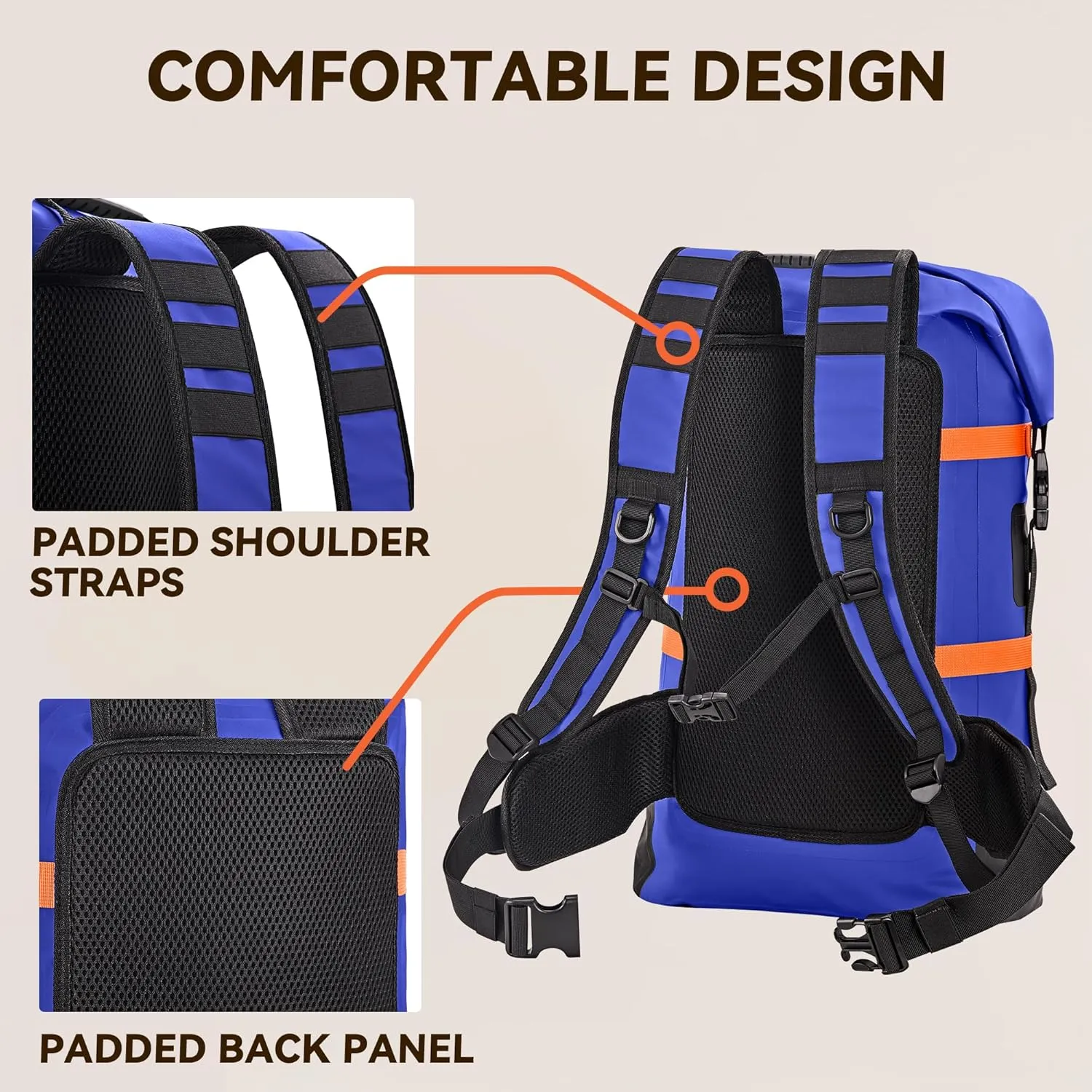 HEETA Waterproof Dry Bags Backpack 40L for Men & Women, Roll Top Heavy Duty Cushioned Hiking Backpack for Kayaking Boating Paddle Boarding Fishing Travel Camping Beach Vacation Cruise Ship Essentials