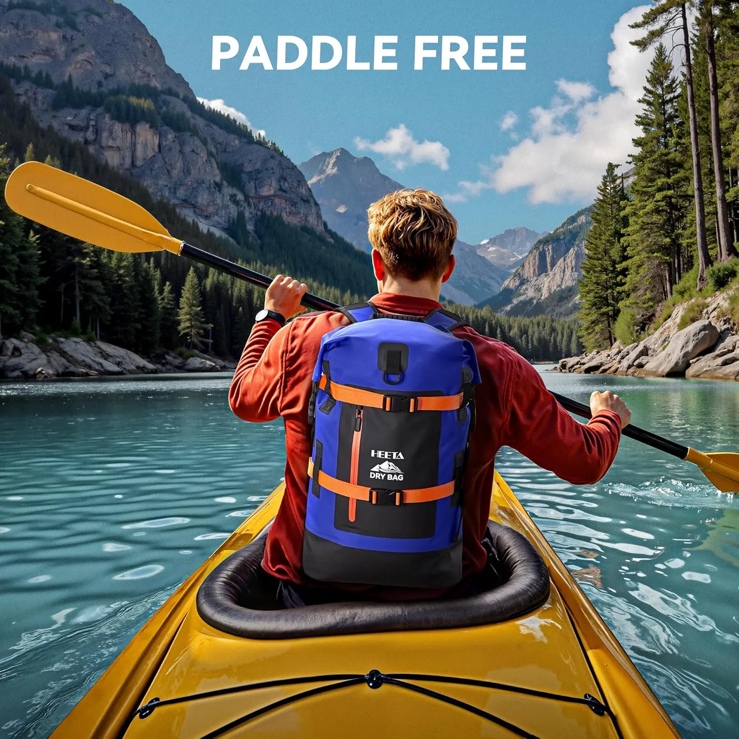 HEETA Waterproof Dry Bags Backpack 40L for Men & Women, Roll Top Heavy Duty Cushioned Hiking Backpack for Kayaking Boating Paddle Boarding Fishing Travel Camping Beach Vacation Cruise Ship Essentials