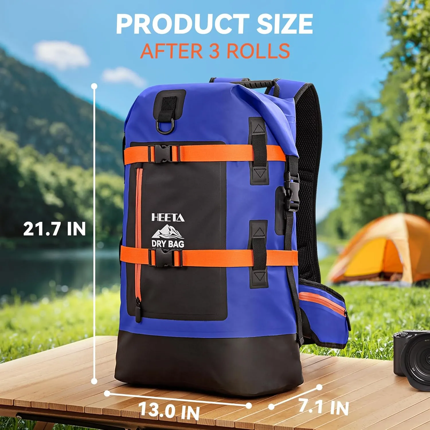 HEETA Waterproof Dry Bags Backpack 40L for Men & Women, Roll Top Heavy Duty Cushioned Hiking Backpack for Kayaking Boating Paddle Boarding Fishing Travel Camping Beach Vacation Cruise Ship Essentials