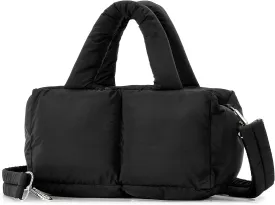 Herald Small Puffer Tote Bag for Women, Quilted Soft Puffy Satchel Shoulder Purse Crossbody Handbag with Detachable Strap