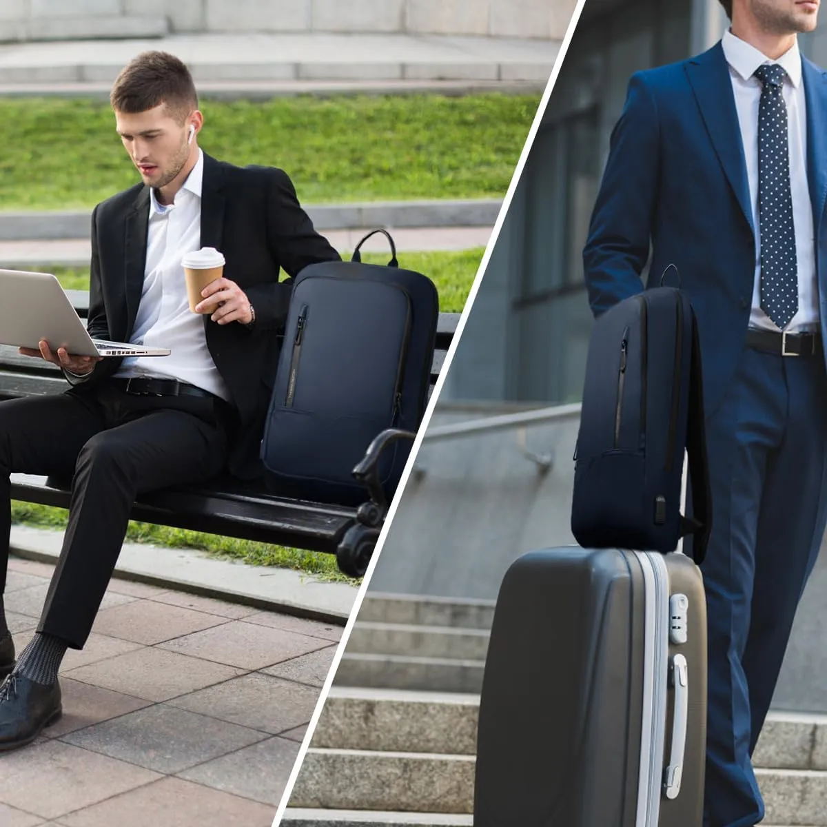 hk Backpack for Men Business Slim Backpack with USB Charger Computer Lightweight Anti-theft Travel Backpacks 15.6 inch Water Resistant Laptop Bag for Work Office College-Dark Blue