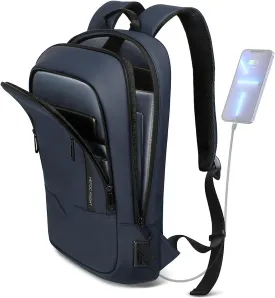 hk Backpack for Men Business Slim Backpack with USB Charger Computer Lightweight Anti-theft Travel Backpacks 15.6 inch Water Resistant Laptop Bag for Work Office College-Dark Blue