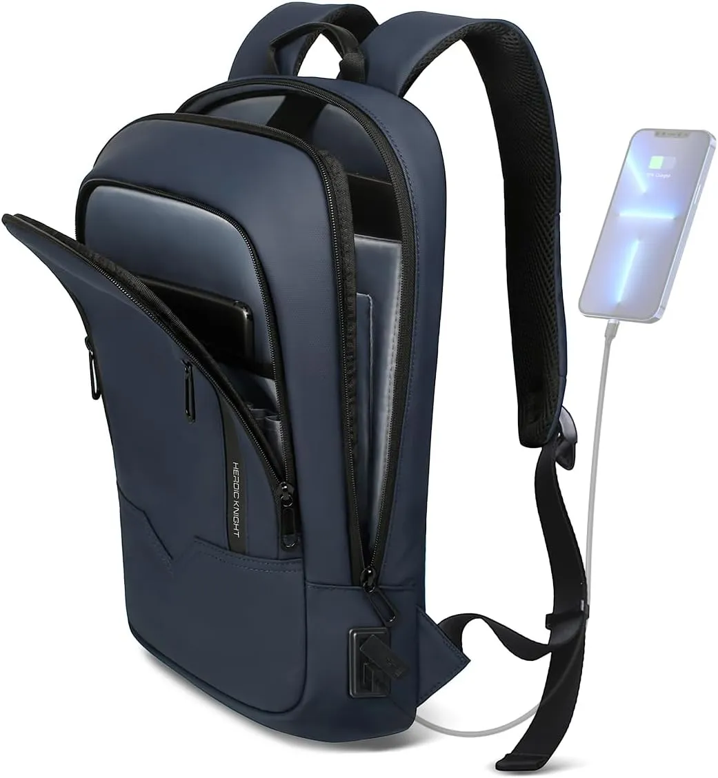 hk Backpack for Men Business Slim Backpack with USB Charger Computer Lightweight Anti-theft Travel Backpacks 15.6 inch Water Resistant Laptop Bag for Work Office College-Dark Blue