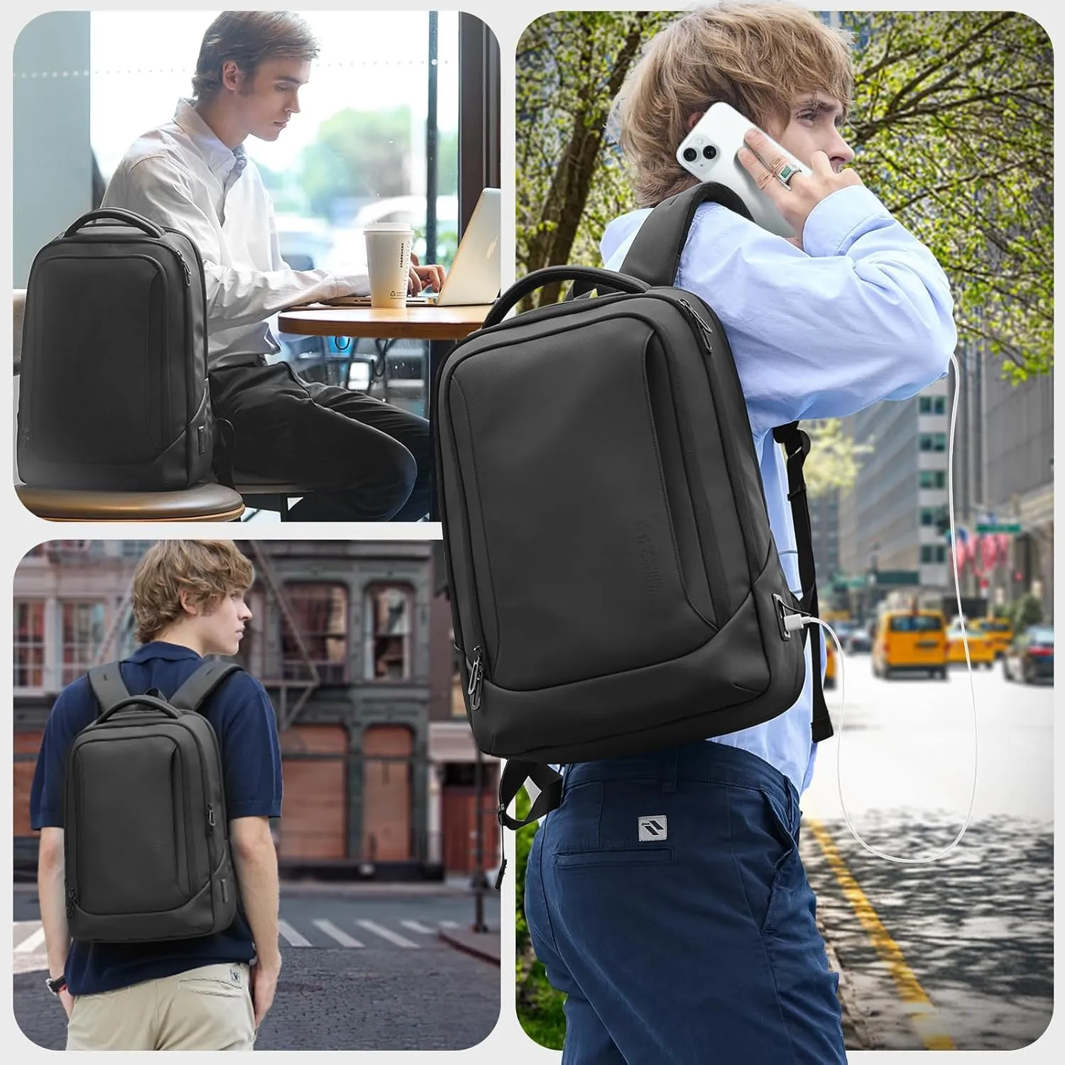 hk Laptop Backpack for Men with USB Charging Port Water-Resistant for 17.3 Inch Computer Bag Durable High-Tech Daypack Casual Backpack for Business Work College Weekender Travel- Black