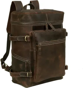 HLC Leather Backpack For Women Men Genuine Leather Laptop Backpack Vintage Large Capacity Business Retro Daypack