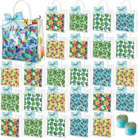 Hosuly 50 Pcs Hawaiian Luau Clear Gift Bags with Handles,Aloha Summer Tropical Party Favor Bags,5 Styles Hawaii PVC Plastic Tote for Summer Birthday Tiki Party Supplies,7.87 x 7.87 x 3.15 in
