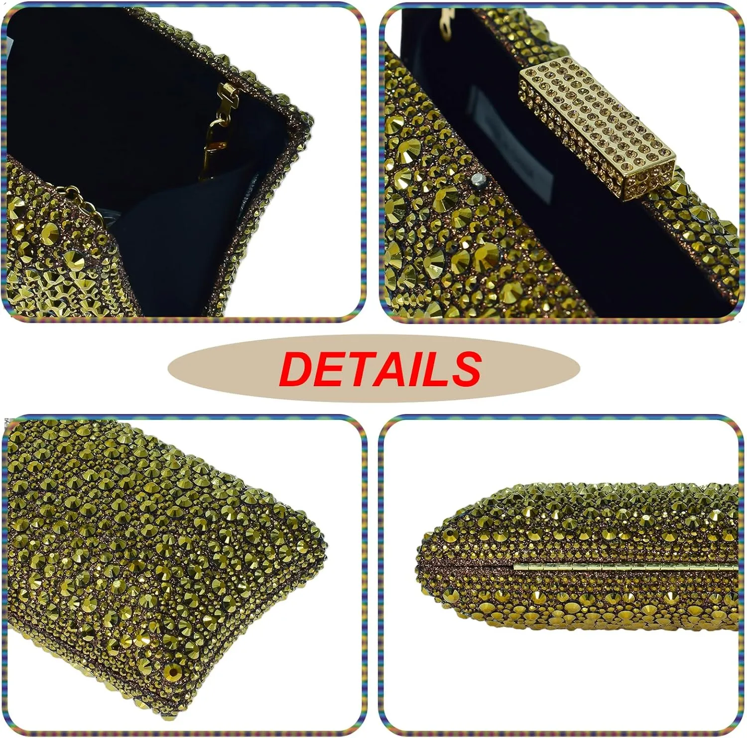 HUANG ZHUANG Sparkly Elegant Crystal Clutch Solid Rhinestone Handbags For Women Party Purse Bridal Prom Bag