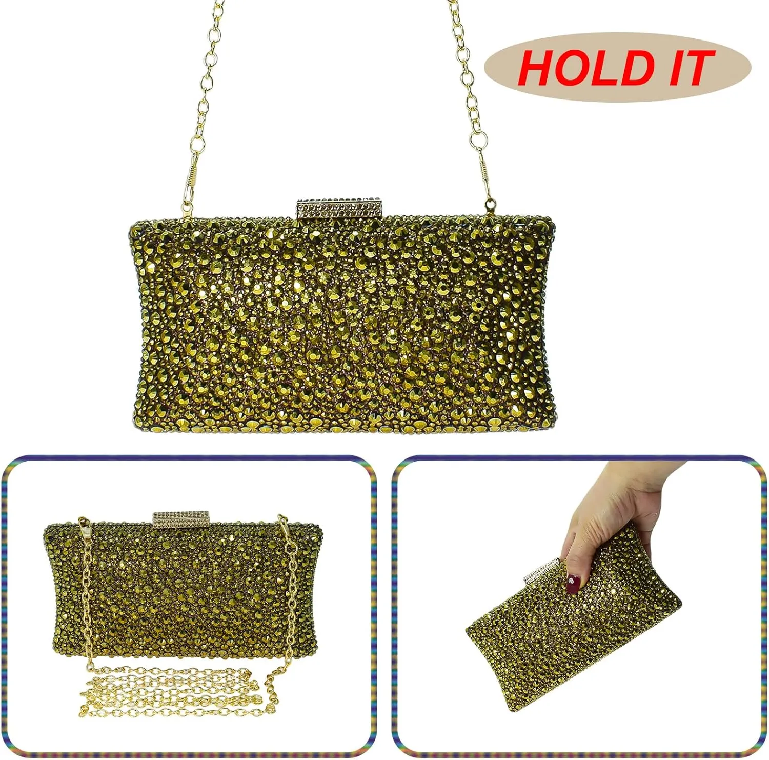HUANG ZHUANG Sparkly Elegant Crystal Clutch Solid Rhinestone Handbags For Women Party Purse Bridal Prom Bag
