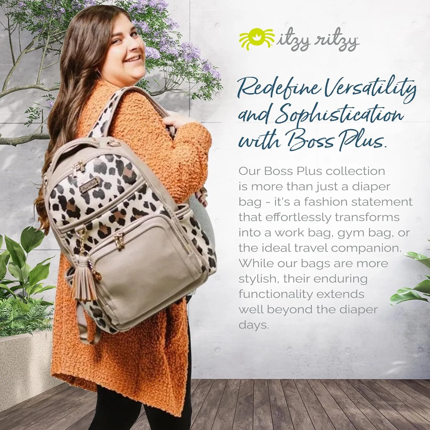 Itzy Ritzy Diaper Bag Backpack  Large Capacity Boss Plus Baby Backpack Diaper Bag Featuring 19 Pockets, Changing Pad, Stroller Clips, and Comfortable Backpack Straps, Leopard