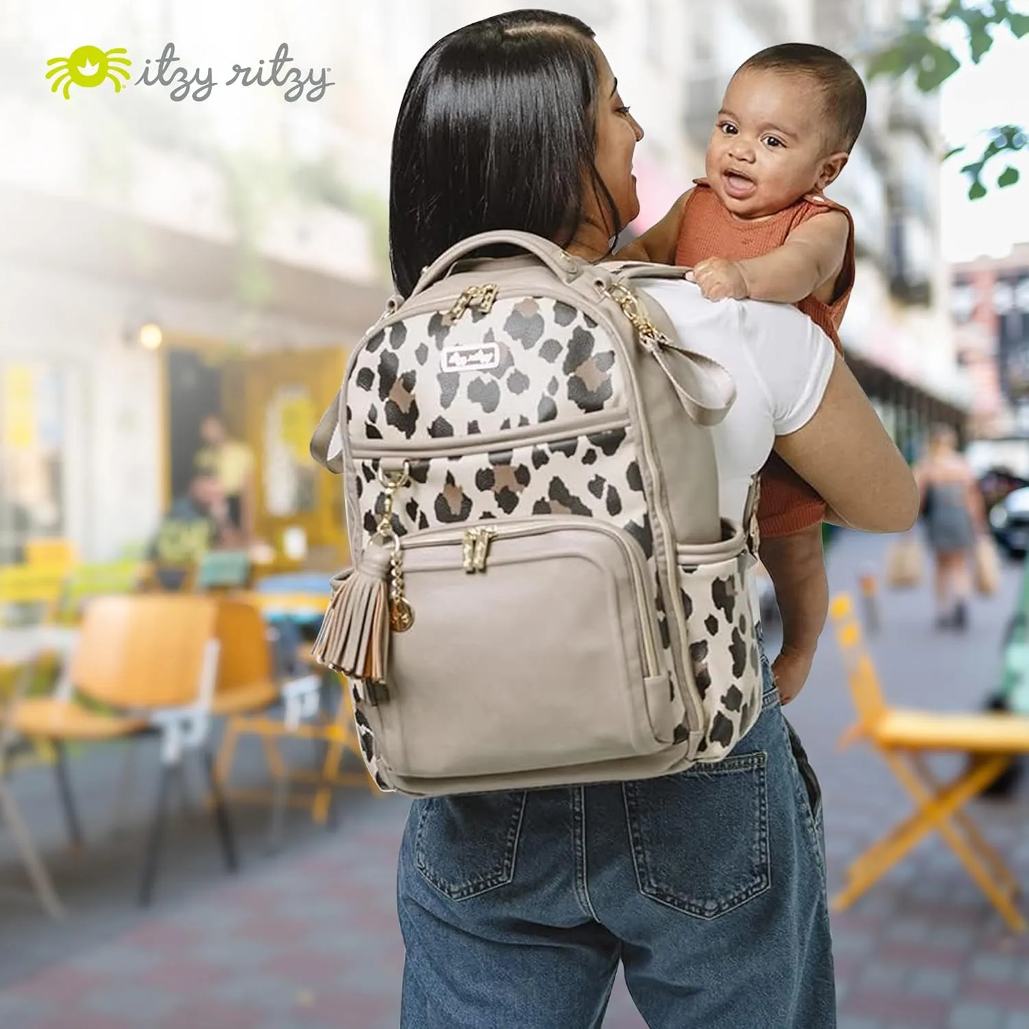 Itzy Ritzy Diaper Bag Backpack  Large Capacity Boss Plus Baby Backpack Diaper Bag Featuring 19 Pockets, Changing Pad, Stroller Clips, and Comfortable Backpack Straps, Leopard