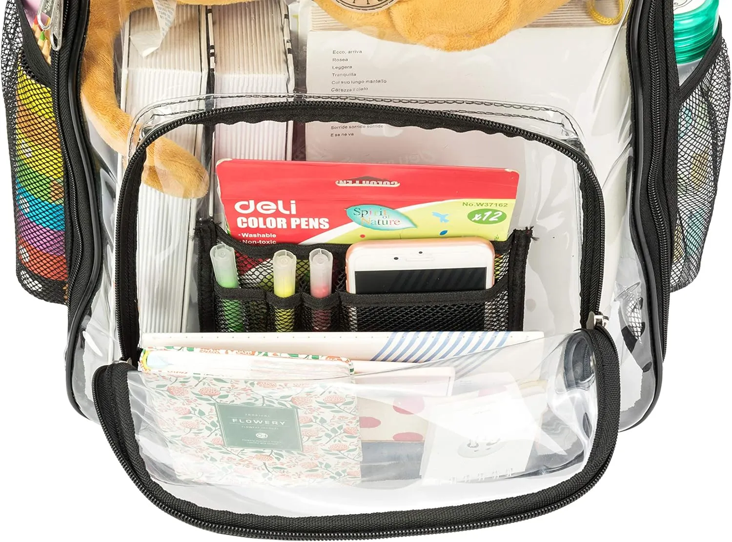 K-Cliffs Rolling Clear Backpack Heavy Duty Bookbag Quality See Through Workbag Travel Daypack Transparent School Book Bags w/Wheels Black