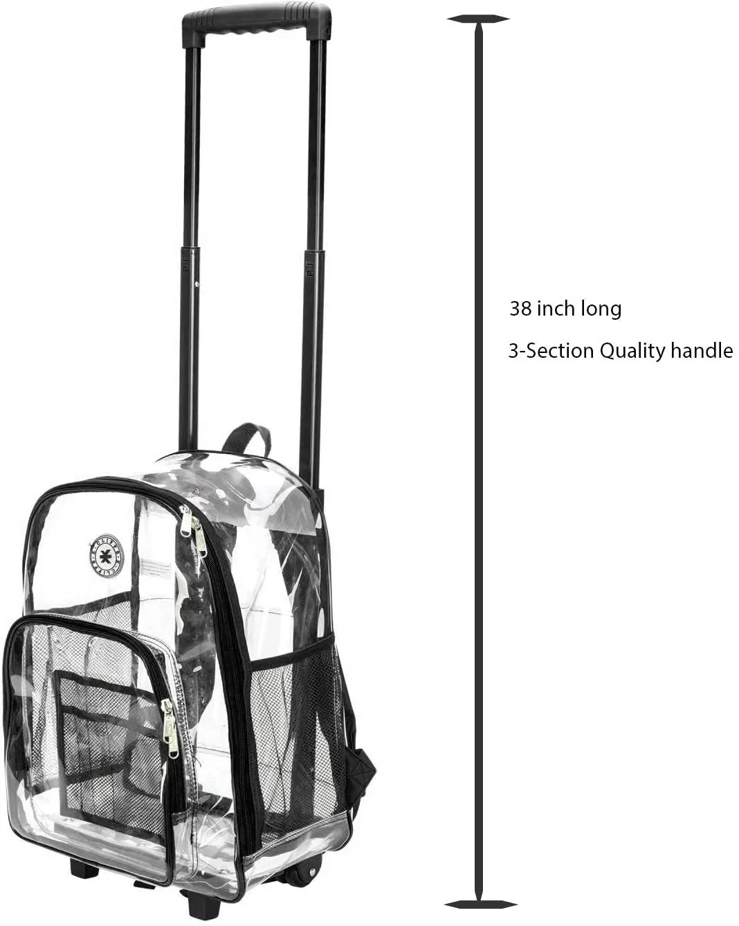 K-Cliffs Rolling Clear Backpack Heavy Duty Bookbag Quality See Through Workbag Travel Daypack Transparent School Book Bags w/Wheels Black