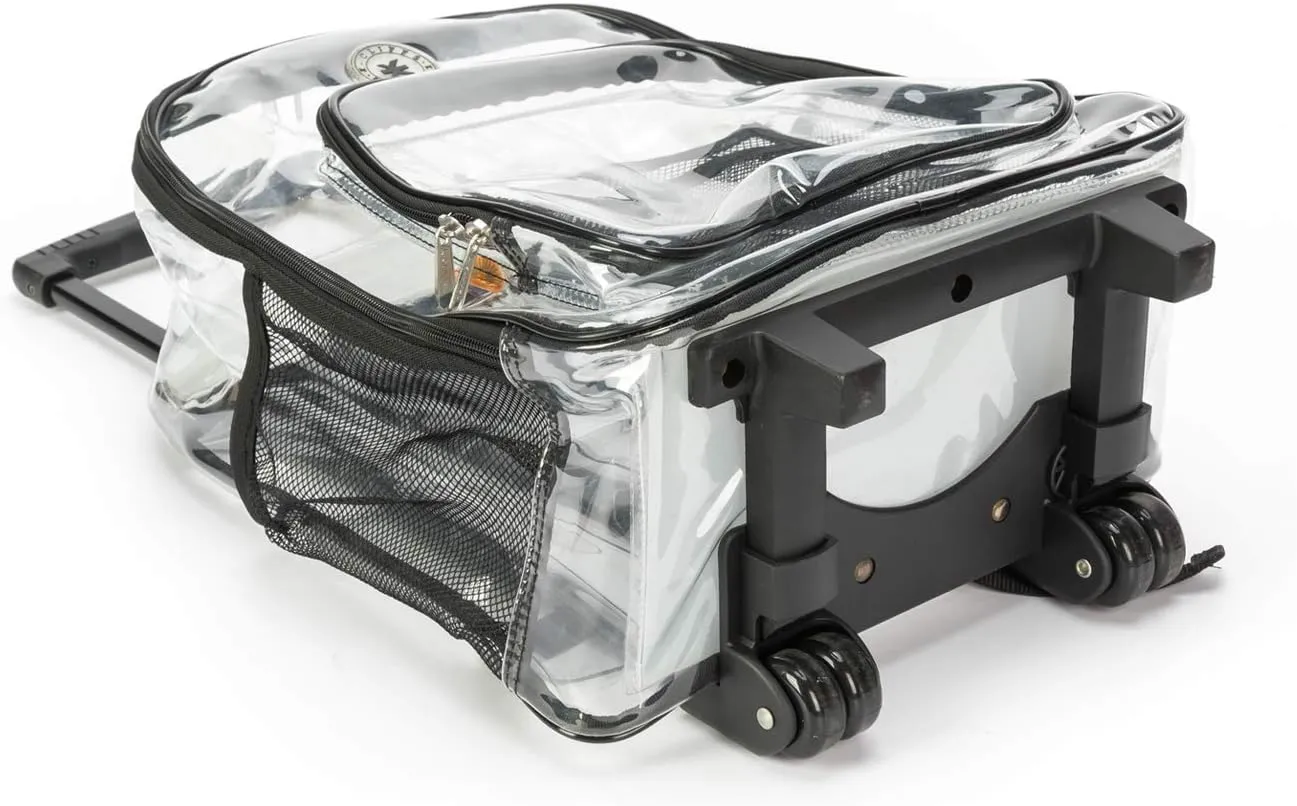 K-Cliffs Rolling Clear Backpack Heavy Duty Bookbag Quality See Through Workbag Travel Daypack Transparent School Book Bags w/Wheels Black